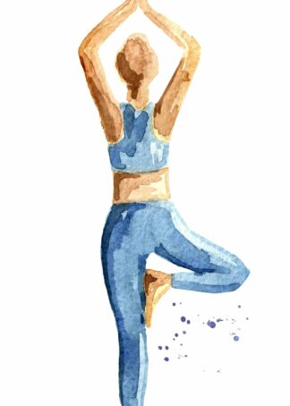 Woman doing yoga with watercolor hand-drawn poster