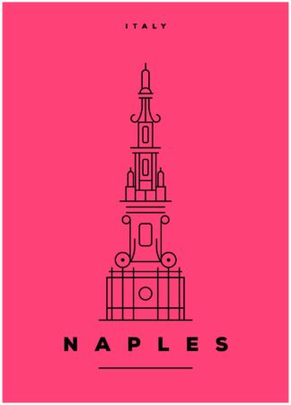 naples illustration on pink background poster