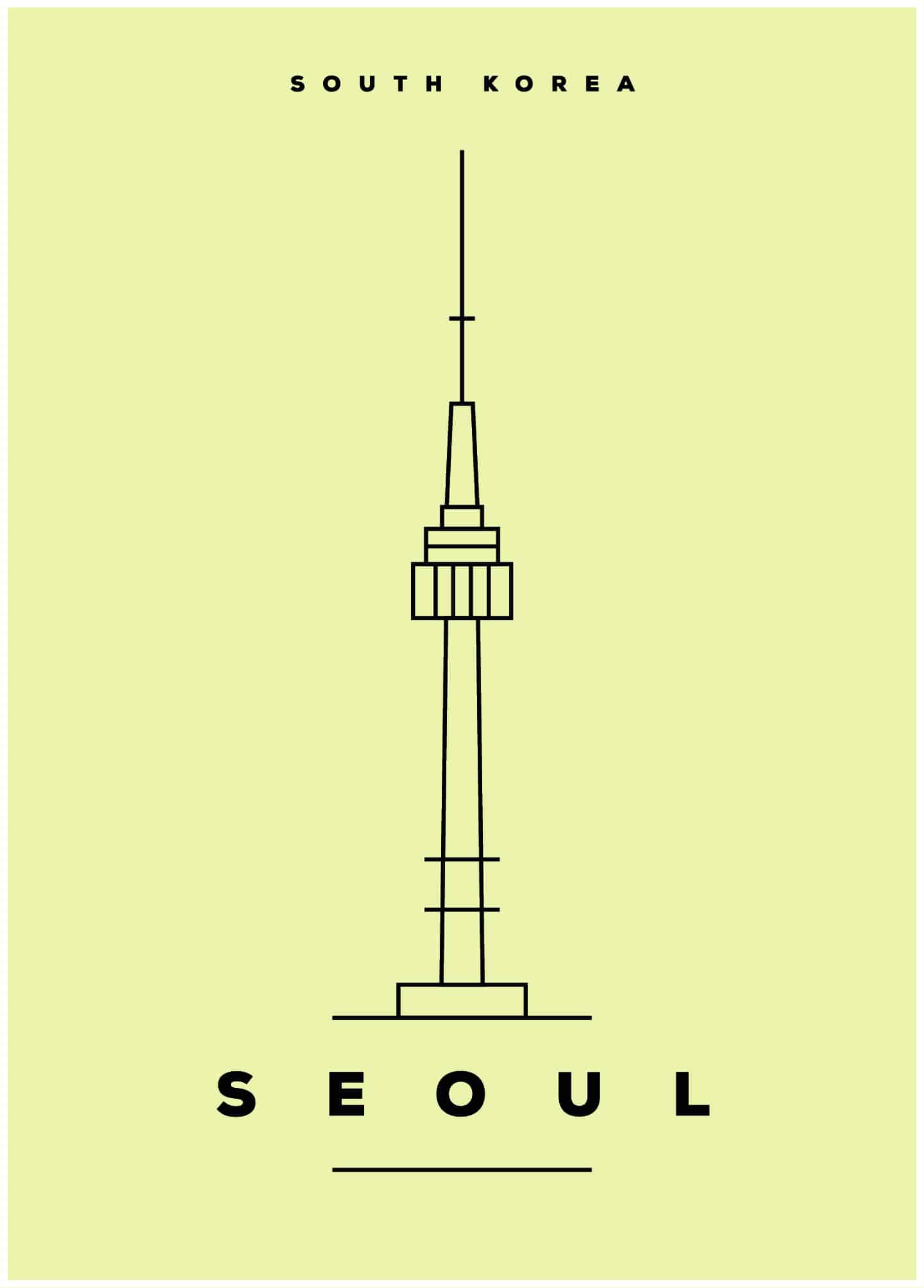 seoul illustration on green background poster