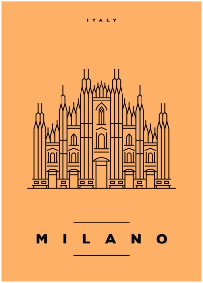 milano illustration on orange background poster