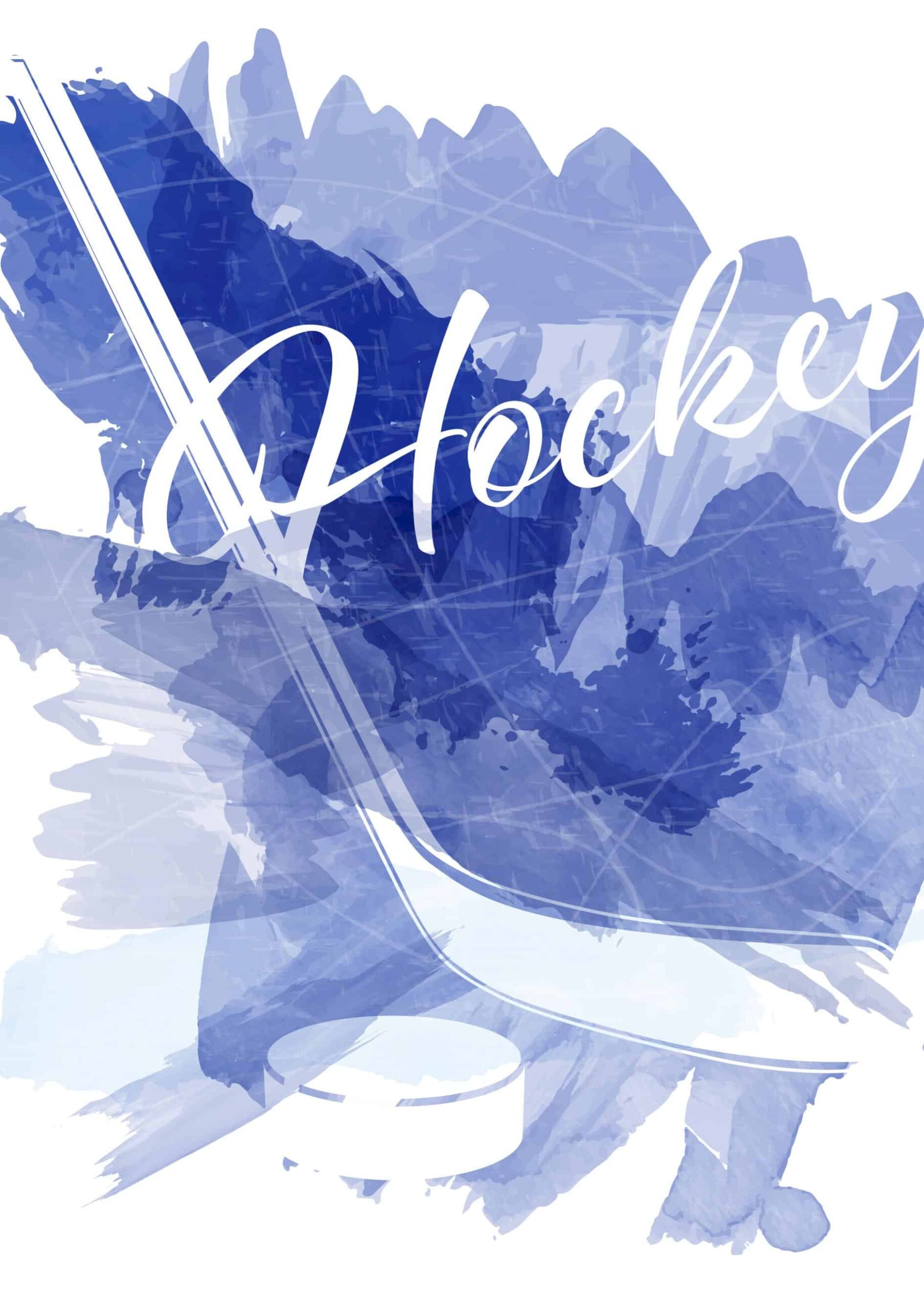 Hockey equipment watercolor splashes poster