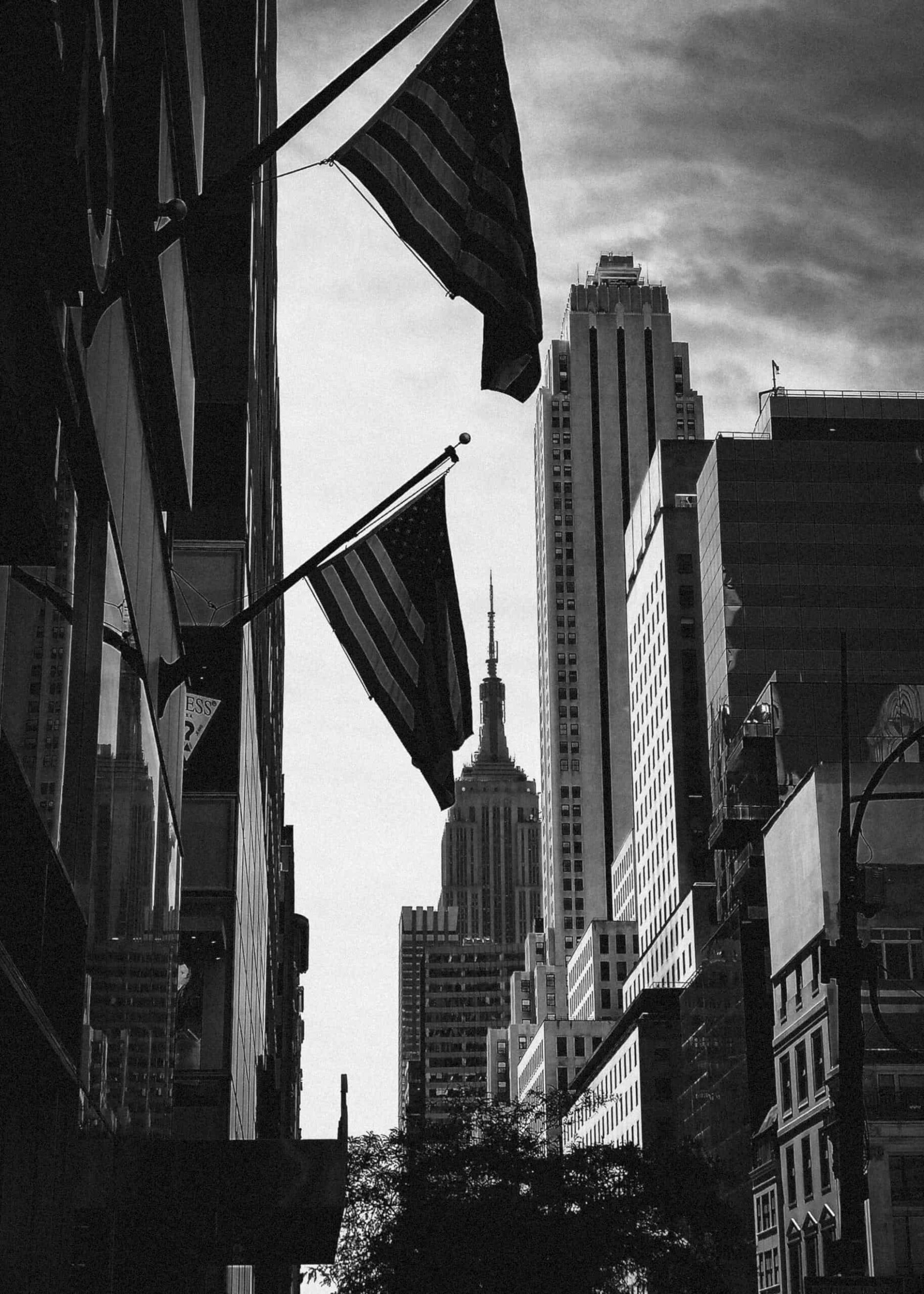 American flags with Empire State Building poster