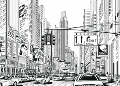 Busy New York City black and white illustration poster