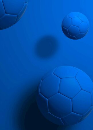 Blue footballs on blue background 3d rendering poster