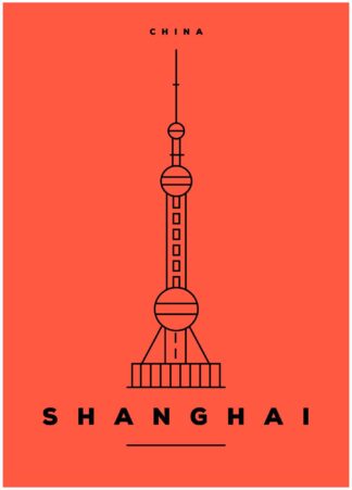 shanghai illustration on orange background poster