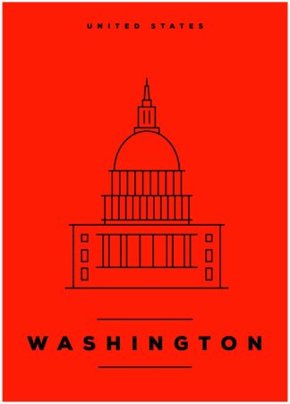 washington illustration on red background poster