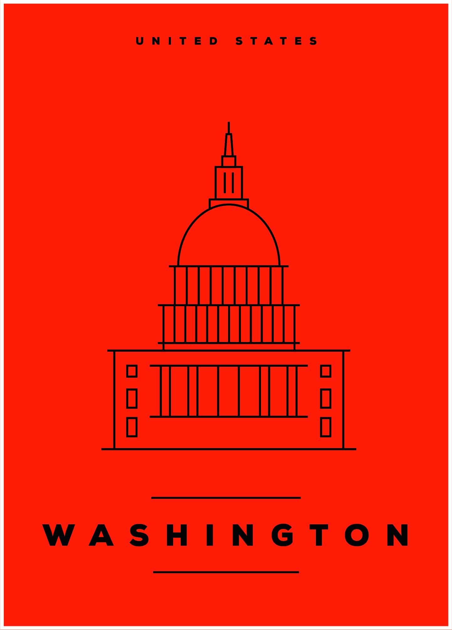 washington illustration on red background poster