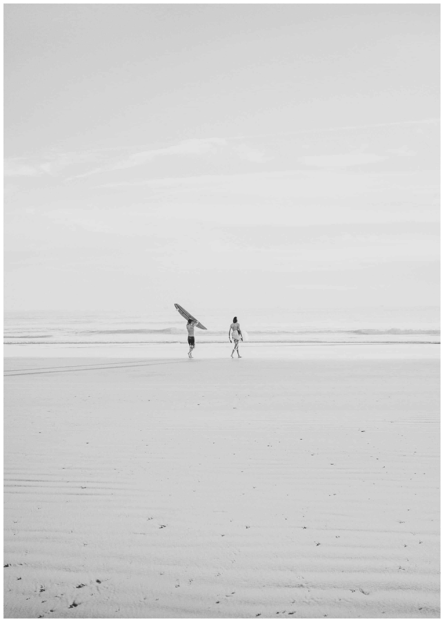 surfers on beach poster