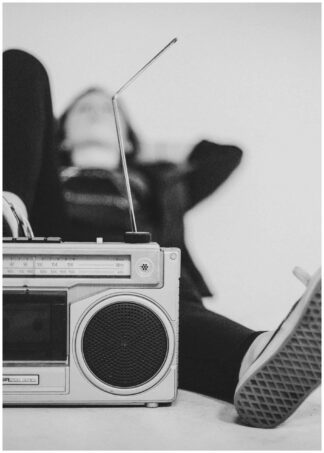 guy sleeping at radio poster