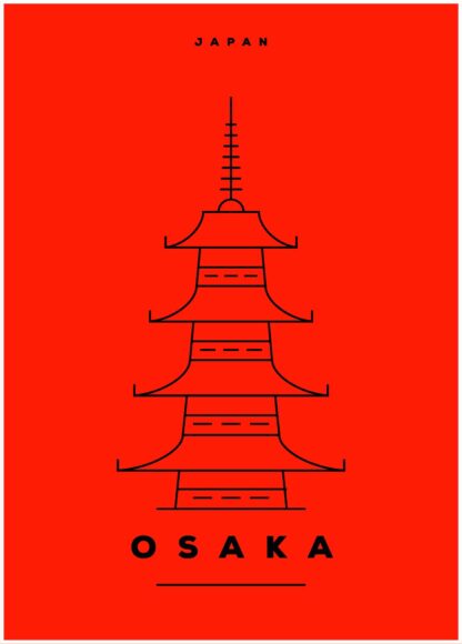 osaka illustration on red background poster