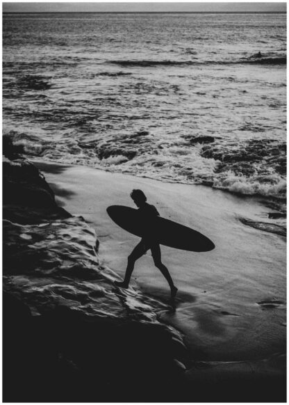 black and white surfer poster